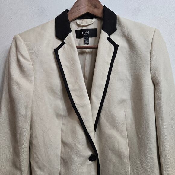 MNG Mango Womens Classic Preppy Schoolboy Tailored Linen Blend Blazer Jacket 6 - Picture 2 of 11